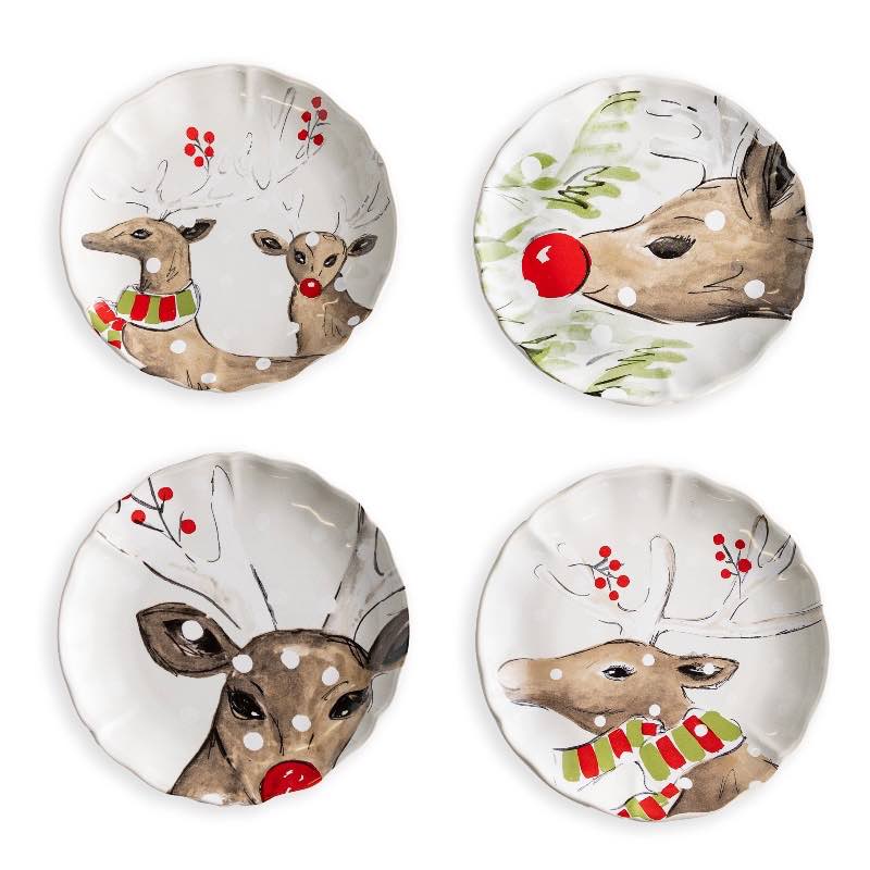 Deer Portrait Dessert Plates, Set of 4 - White